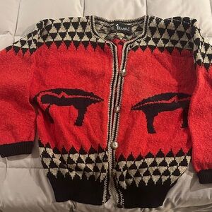Red and Black Women's Cardigan Sweater